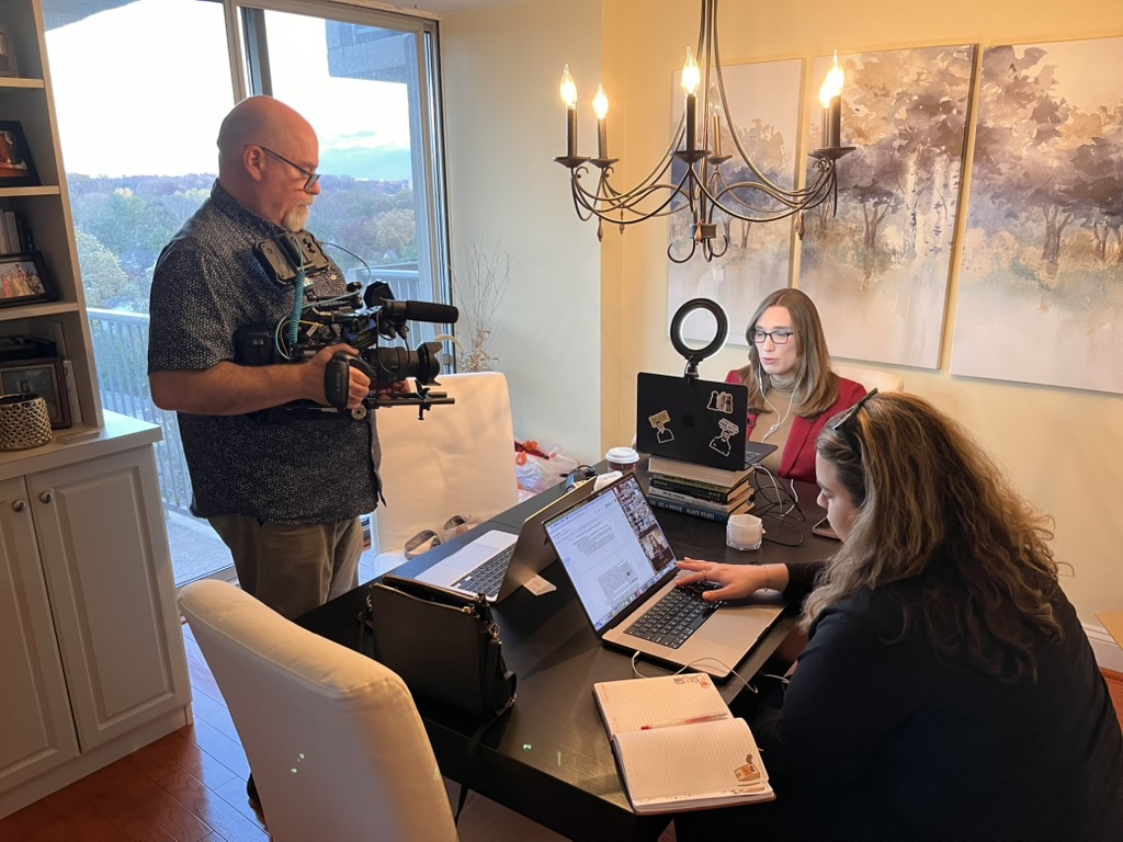 Photo of Sarah McBride being interviewed